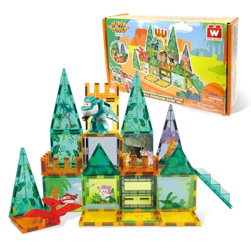 W WISE BLOCK Magnetic Tiles with Tino Dinosaur Transformable Toy, STEM Building Blocks for Kids Ages 3-8, Travel Magnet Construction Set, Educational Dino Toys for Boys Girls Preschool Learning