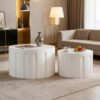 WXFKLDJ Fluted Round Nesting Coffee Table Set of 2, White B, 26.77"+19.69"