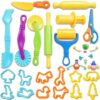 Wxqfumy Dough Tool Set, 28 Pcs Basic Dough Tools Kits for Kids, Dough Accessories Includes Cutters Roller, Rolling Pins, Safety Scissors, Plastic Knife