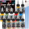 X ARTY HUB Model Paint Set - 12 Colors with 3 Brushes, Miniature Paints (Base/Skin Tones/Shadows/Metallics) for Airbrushing & Hand Painting, Acrylic Paint for Models, Miniatures & Wargaming Props