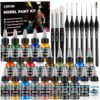 X ARTY HUB Model Paint Set, 34-Piece Miniature Painting Kit for Figures, 20 Acrylic Paints with 10 Brushes, 3 Primers, 1 Thinner, Complete Hobby Paint Set for Model Car, Miniature & Tabletop Wargaming