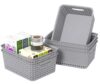 Xeabia Plastic Weave Storage Baskets, Shelf Organizing Bins, Gray, 6-Pack