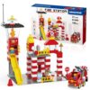 XENQITOYS Fire Station Playset, 144Pcs Classic Big Building Blocks Compatible with All Major Brand, Fire Station Toys, Fire Trucks for Toddlers 3-5, Firefighter Gifts, Firetruck Toys 3-5 Years Old