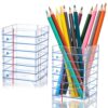XEQWZVFR 2Pcs Clear Acrylic Pen Holder with Blue Line, Pencil Holder for Desk Makeup Brush Holder for Teacher Students Home Office Back to School Supplies, 2.6x 2.6x 4 inches