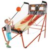 XEVALDRIC Foldable Indoor Basketball Arcade Game LED Electronic Scoring Indoor Double Electronic Basketball Machine with Steel Frame for 2 Players Home Play Kids Adults