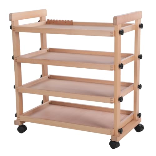 Xevaldric Solid Beechwood Art Cart Storage Organizer with Caster Wheels Rolling Utility Studio Taboret Multifunctional Storage Trolley Shelving Large Capacity for Supplies & Classroom Utility