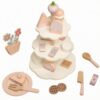 Xgdsnly Tiered Dessert Stand Playset Tabletop Wooden Afternoon Tea Playset Screen for Children