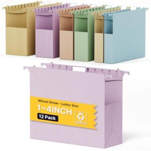 XINGIA Hanging File Folders Letter Size with Tabs, 12 Pack Assorted 1/2/3/4 Inch Thick Expandable Colored File Cabinet File Folders, Durable Document Organizer for Home & Office Filing Cabinet Storage