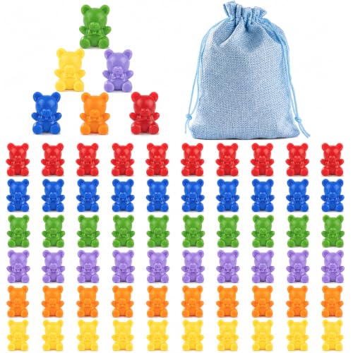 XINHUIDALSQ Rainbow Counting Bears Set of 60, 6 Colors Sorting Teddy Plastic Bears Math Manipulatives for Toddlers, 1 Inch Bear Conters Ages 3+ Kids