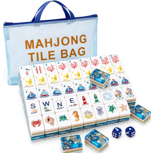 XLJSLDZ Ocean Themed Mahjong Tiles, 160 Piece American Mah Jongg Set with Layered Acrylic Mermaid, Coral and Shell Artwork, Pink and Green Game Pieces for Adults, Family Nights, Travel and Gifts