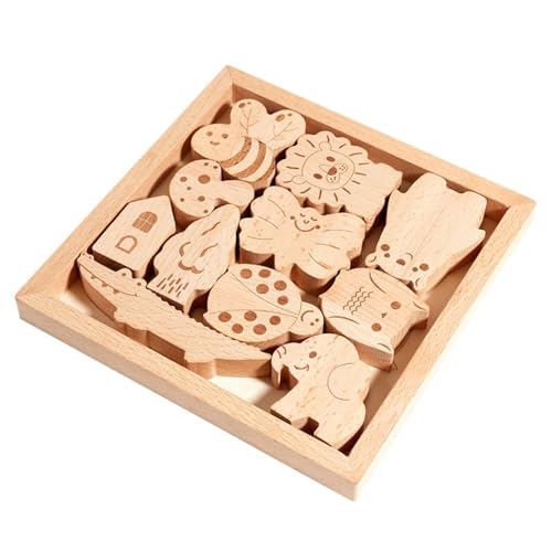 XLWLLNJ Children Stacking Blocks Wooden Toy Set Building Blocks Educational Game Learning Puzzle Smooth Beech Wood for Motor Skill Practice Suitable for Home Play Classroom Activities