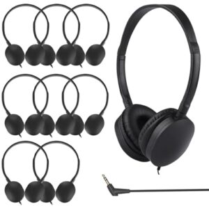 XOSDA 10 Pack Bulk Headphones for Kids School Classroom, Durable Wired Headphones Class Set for Students Children Toddler Teens Boys Girls Teen 3.5mm Jack(Black)