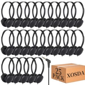 XOSDA Bulk Headphones 25 Pack for Kids School Classroom Students, Wholesale Wired Adjustable On Ear Earphones Class Set for Children Toddler Teens Boys Girls and Adult