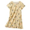 Xrknofio Girls Night Dress Summer Short Sleeve Cotton Nightgowns Brushing Teeth Lion Night Shirt Kids Playwear Sleepwear Yellow 6-7Years/130