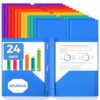 Xrunmix 6 Pack Plastic Folders with Pockets and 3 Prongs, 2 Pocket Folders for 8.5 x 11 Letter Size, Project Folders, Aesthetic School Supplies for Teachers & Students (24)