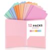 Xrunmix 6 Pack Plastic Folders with Pockets, Extra Thick 2 Pocket Folders, Stay-Put Tabs for Letter Size Paper, Aesthetic Pastel Colors, Water-Resistant File Folders for School, Office & College (12)