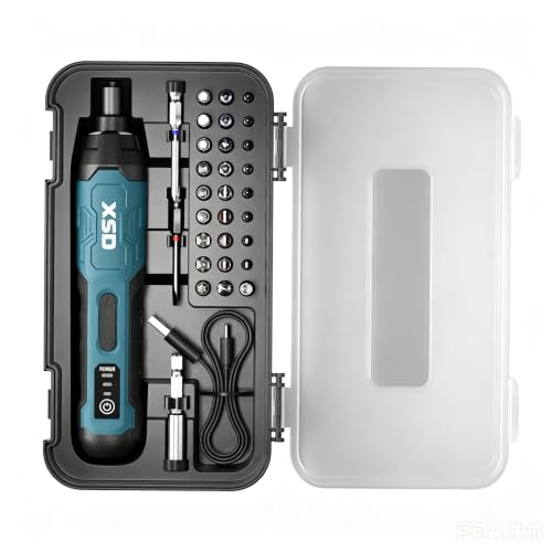 XSD 4V Cordless Precision Electric Screwdriver, USB-C Rechargeable Compact Tool Kit with 3 Torque Settings, 30 Magnetic Bits, LED Light, Storage Carry Box for Electronics & Furniture Repair, CDPL01-A
