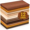 XSEINO 12 Rolls 8"x35"(20.5x90cm) 1.4mm Thick Soft Felt Fabric Sheet 12 Assorted Brown Series Colors Felt Pack for DIY Craft Sewing Squares Nonwoven Patchwork