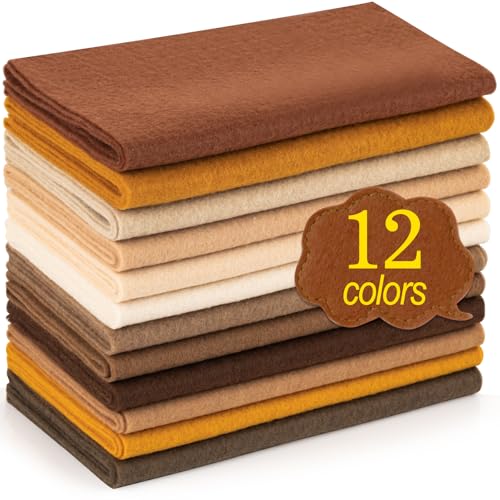 XSEINO 12 Rolls 8"x35"(20.5x90cm) 1.4mm Thick Soft Felt Fabric Sheet 12 Assorted Brown Series Colors Felt Pack for DIY Craft Sewing Squares Nonwoven Patchwork