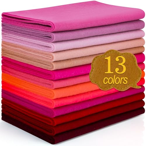 XSEINO 13 Rolls 8"x35" 1.4mm Thick Soft Felt Fabric Sheet 13 Assorted Red Series Colors Felt Pack for DIY Craft Sewing Squares Nonwoven Patchwork