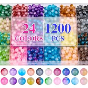 XSEINO About 1200+ PCS 6mm Double Colors Style Glass Beads Bracelet Making Kit,24 Assorted Double Colors Series Crystal Beads for Jewelry Making and DIY Crafts, Friendship Bracelets