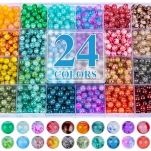 XSEINO About 1200+ PCS 6mm Ink Style Glass Beads Bracelet Making Kit, 24 Assorted Ink Colorful Series Crystal Beads for Jewelry Making and DIY Crafts, Friendship Bracelets