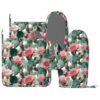 XSHHQWEZ Boho Cactus Flower Pattern Oven Mitts and Pot Holders Sets Trendy Succulent Print Silicone Kitchen Gloves Potholders 4Pcs Cute Floral Design Cooking Mittens Hot Pads for Chef Baking Grilling