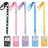 Xtinmee 5 Sets Colored Composition ID Badge Holder with Lanyard Detachable Lanyard with Cute ID Card Holder Silky Strap Neck Clip Clasp Hard Name Case for School Kids Boys Students Teens