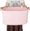 XUANGUO Large Rectangle Blankets Baskets 22"x17"x12" Toy Basket for Kids Woven Cotton Rope Storage Basket for Nursery - Laundry Baskets for Clothes Towels - Ideal for Living Room Storage pink