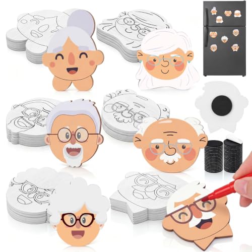 Xuhal 36 Pack Wood Fridge Magnet Crafts Gifts Kit DIY Wooden Magnets to Paint Nana Papa Handmade Gifts from Grandkids for Grandma and Grandpa Grandparents Day Home Refrigerator Decor