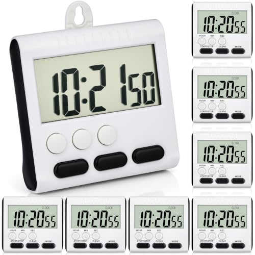 Xuhal 8 Pack Digital Classroom Timers Bulk for Students Magnetic Kitchen Timer for Cooking Switching Count up or Down Memory Function Loud Alarm for Teacher School Supplies (2.95 x 2.76 Inch,Black)
