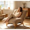XUOXFUTZIG Corduroy Bean Bag Chair with Back Support,Khaki | High-Density Foam Conforms to Your Body. Ergonomic Back, Lumbar & Neck Support. Perfect for Living Room & Bedroom.