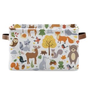 XUWU Storage Basket Bin Cute Woodland Animals Organizer Collapsible Shelf Basket Cube with Handle for Nursery Bedroom Bathroom