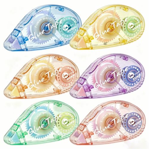XUXU Colorful Scrapbooking Tape Glue Tape Adhesive Dots Tape Double Sided Tape Dispenser Runner for Crafts and Arts Projects (6 Color)
