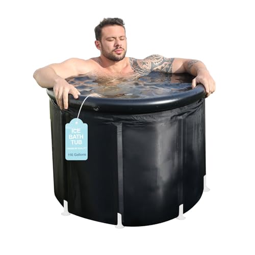 XXL Foldable Portable Ice Bath Tub, 102 Gallon Multi-Layer Insulated Cold Plunge Pool with Cover, Quick Drain Foldable Bathtub for Athlete Muscle Recovery Outdoor Fitness Cold Therapy