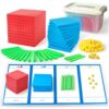 XYGROOW Math Manipulatives for Kids Aged 3+.Base Ten Blocks with Place Value Chart - Plastic Math Cubes to Help Educate Kindergarten Teachers.133 PCS