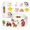 Xzentira 1000 Pcs Farm Animal Stickers Roll,Farm Theme Glitter Labels 12 Designs 1.5 Inch Waterproof Self-Adhesive Stickers for Kids, Classroom Rewards and Farm Party Decor