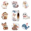 Xzentira 500pcs Cute Animal Holographic Sticker Roll, Animal Stickers for Kids, Boys, Girls, Water Bottles, Notebooks, Envelopes, Scrapbooking, Classroom Rewards, School Supplies & Party Favors