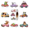 Xzentira 500pcs Holographic Animal Car Stickers Roll for Kids, Cute Cartoon Vehicle Decals for Toddlers, Boys, Girls, Water Bottles, Envelope, School Classroom Rewards, Birthday Party Favors