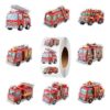 Xzentira 500 Pcs Holographic Fire Truck Stickers Roll, Cute Fire Truck Vehicle Decals for Kids, Envelope, Reward Stickers for Water Bottles & Firefighter Birthday Party Favors