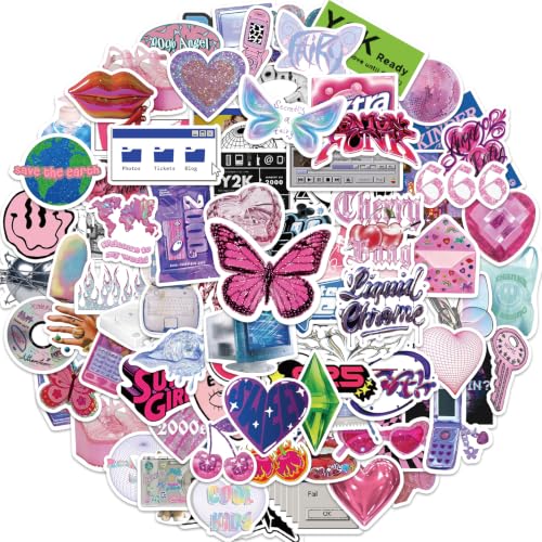 Y2k Retro Aesthetic Stickers, 106pcs Cool 2000s Cyber Trend Stickers, Vinyl Waterproof Sticker for Laptop, Guitar, Water Bottle, Birthday Gifts for Girls, Kids, Teens