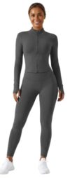 Y2k Style Workout Set Crop Top Zip Up Long Sleeve High Waist Casual Tracksuit Two Piece Sets for Women (Grey,s)