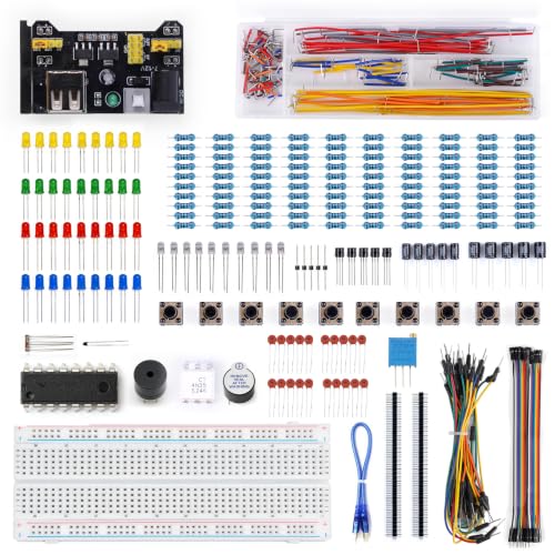 Yakomon Electronics Component Fun Kit w/Power Supply Module, Electronics Basic Kit, Jumper Wire, Breadboard, Precision Potentiometer,Resistor Compatible with Arduino, Raspberry Pi, STM32