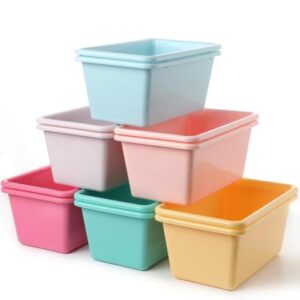 Yakydesign 12 Pack Plastic Book Bins Colored Cubby Storage Bins for Classroom Stackable Toy Organizer Container Stackable Organizer Cubbies for Student Teacher Library School Office Home(Pink Purple)