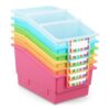 Yakydesign 6 Pack Classroom Book Bins with Dividers Library Book Bin Plastic Books Organizer with Labels Stackable Box for Home Office Magazine File Holder Organization 13.5 x 8.75 x 7.75 in(Pastel)