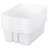 Yakydesign Book Organizer Set of 6 Classroom Decor Bin storage Homeschool Organization Plastic Bins with Handle Cubby Storage Classroom Stackable Bins for Home Office School Supplies (White)