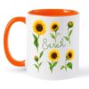 Yanria Personalized Sunflower Garden Mug, Flower Lover Ceramic Coffee Cups, Awesome Floral Mug Gifts For Teacher Students Friends, Sunflower White Cup 11oz 15oz, Customized Name Sunflowers Accent Cup