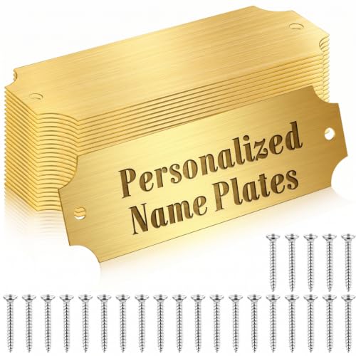 Yaocom 24 Pcs Engraved Name Plate 1" x 3" Personalized Name Plates Trophy Plates Solid Metal Blank with Adhesive Backing and Screws for Trophy Picture Frame Memorial Sign(Gold,Notched Corner)