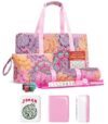 YAQUHO American Mahjong Tile Set, 166 Pink Engraved Tiles, 4 Rack Pushers