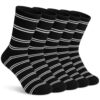 Yaremooe Black Striped Crew Socks for Women - Cotton Cozy Casual Socks for Women 5 Pairs, Size 6-10